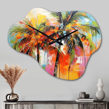 Popart Palm Trees I - Asymmetric Metal Wall Clock